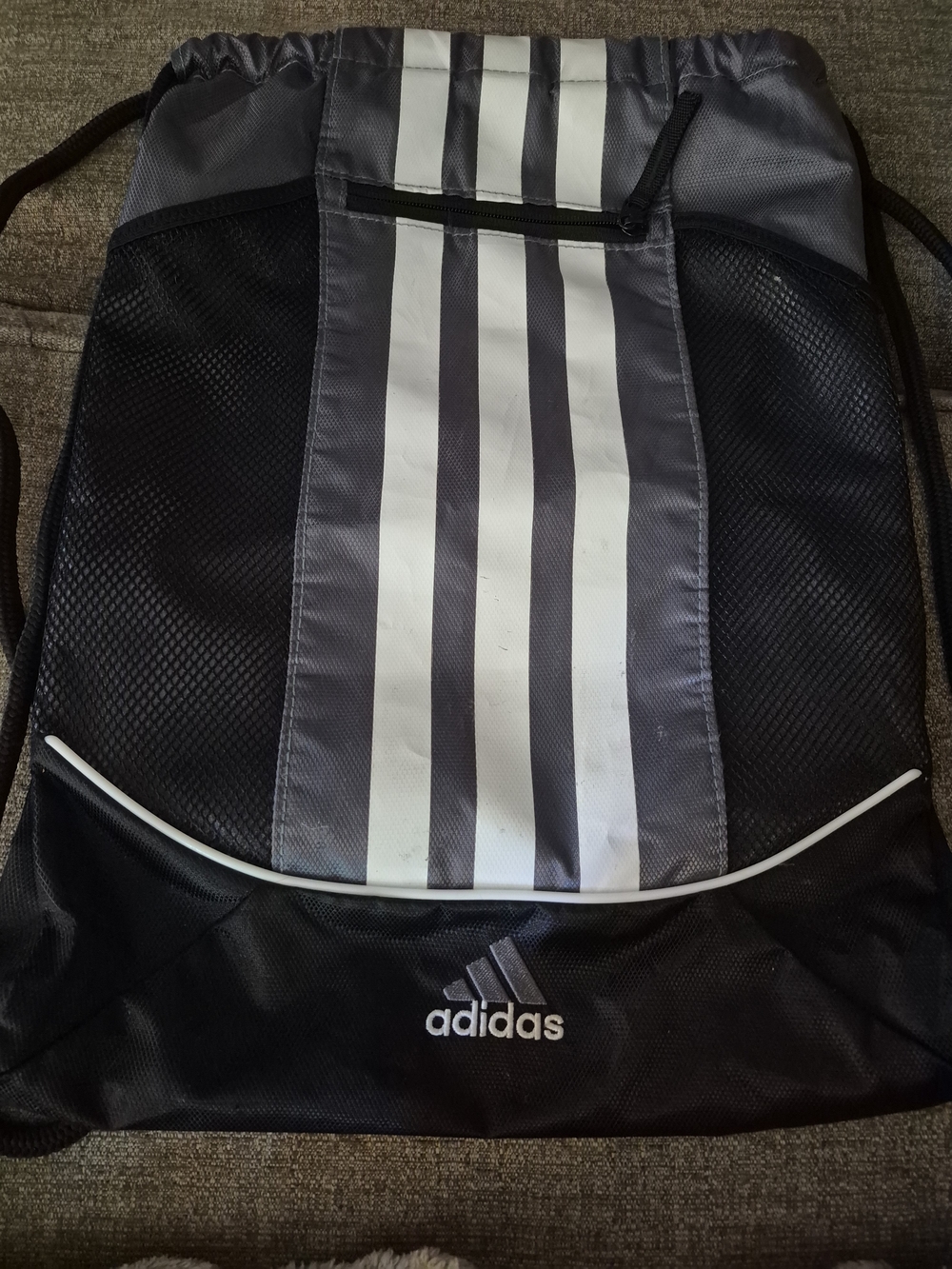 adidas Men's Black and Gray Drawstring Gym Sack